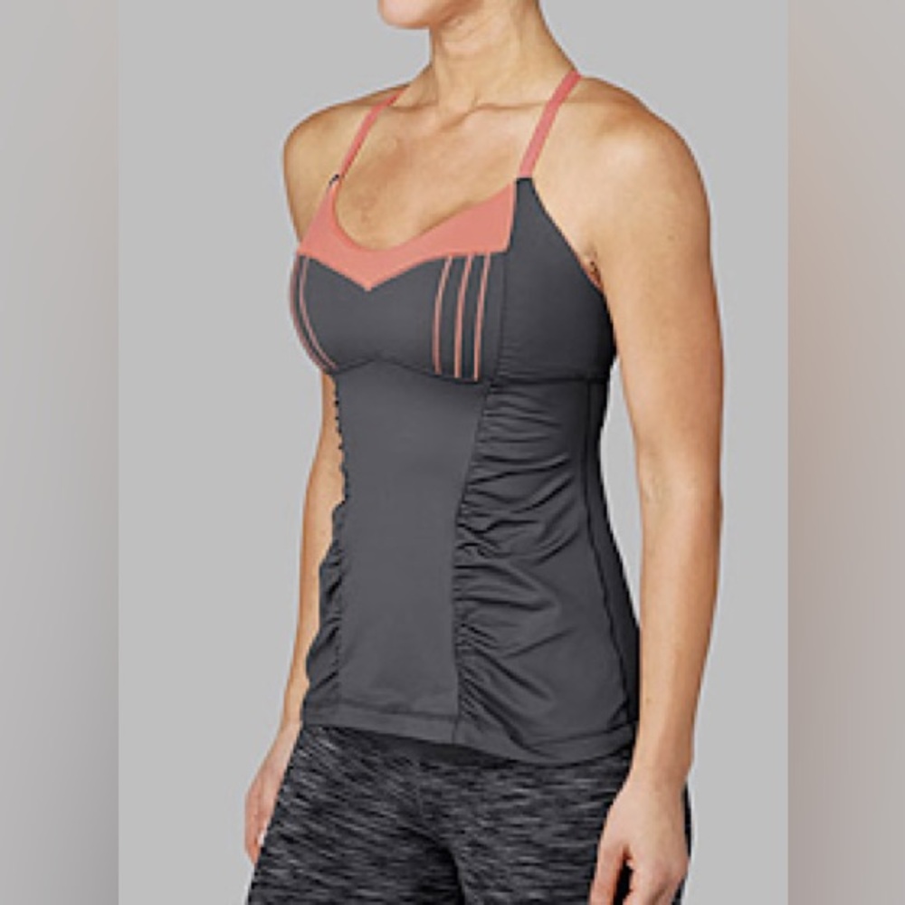Lululemon happy heat tank persimmon coal dark gray coral peach ruched